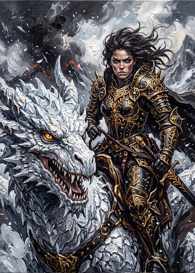 Warrior Queen Riding Ice Dragon