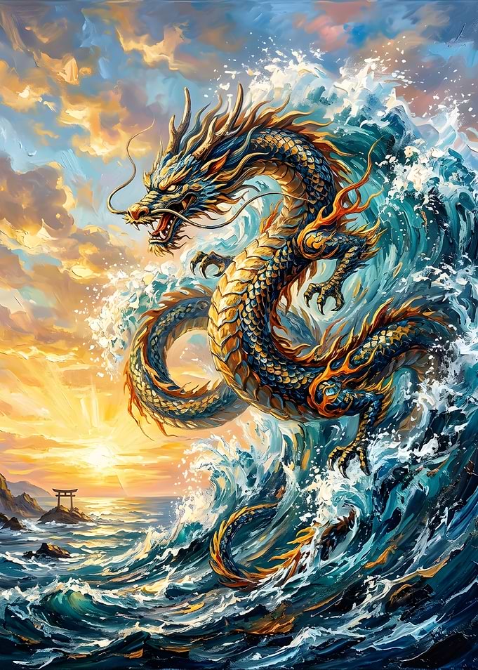 Majestic Dragon Rising from Ocean Waves