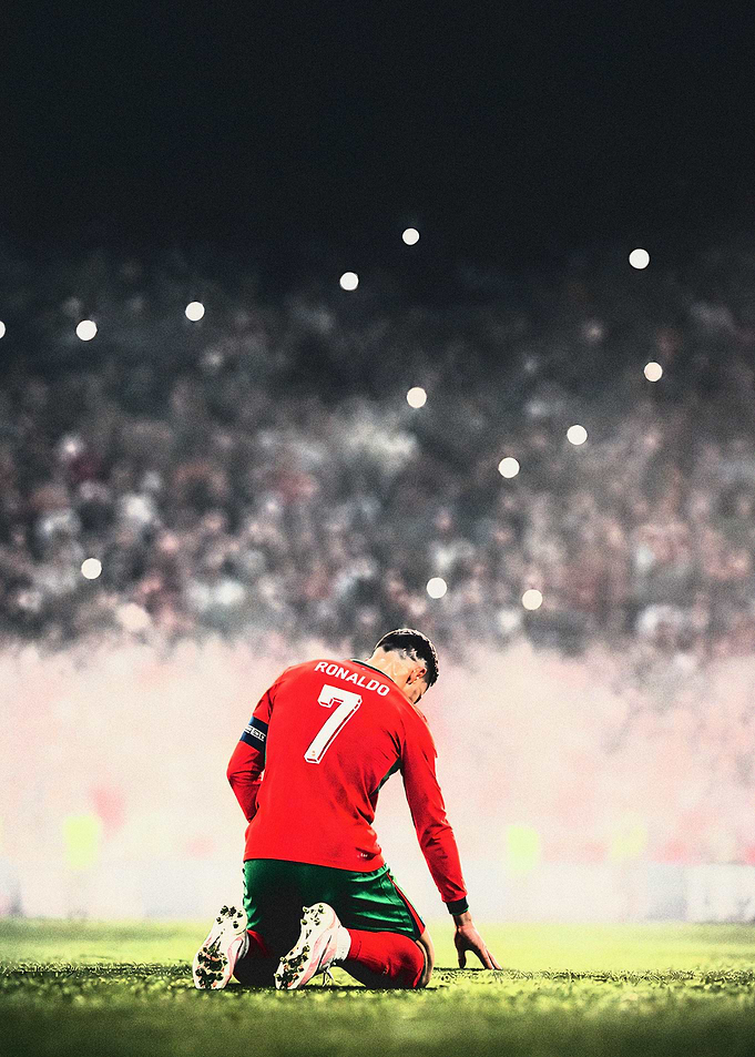 Cristiano Ronaldo Kneeling on Pitch