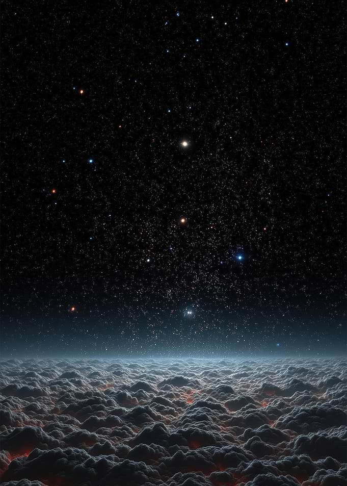 Starry Night Above Glowing Clouds