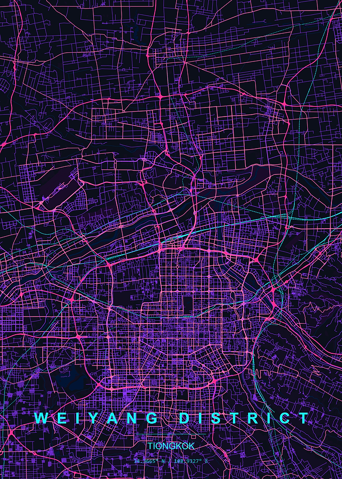 Weiyang District Neon Map Art