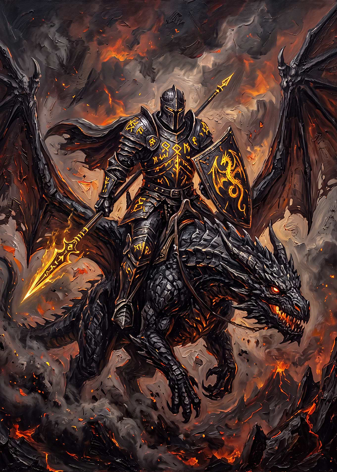Dark Knight Riding Fire Dragon