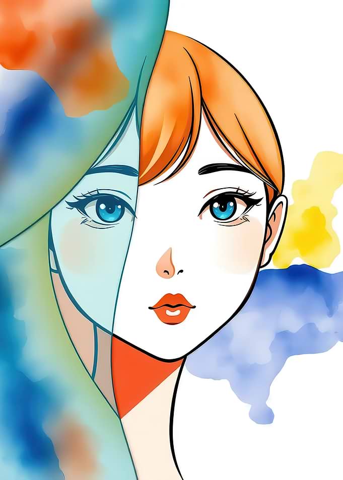 Abstract Watercolor Anime Girl Portrait