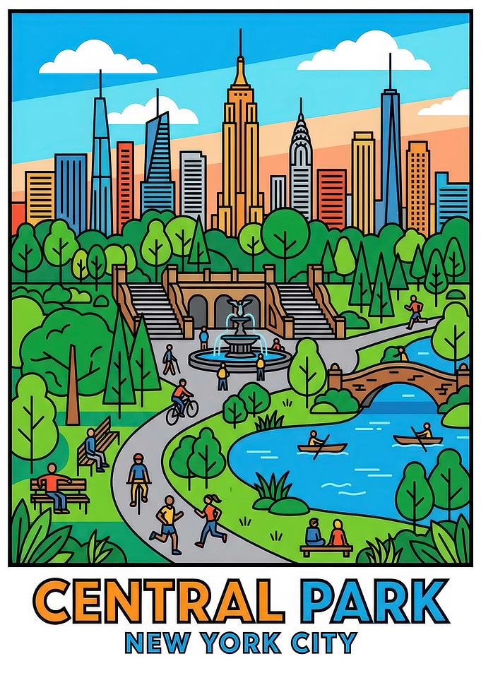Central Park New York City Illustration