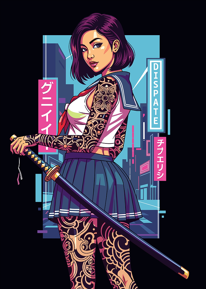 Tattooed Anime Girl with Katana