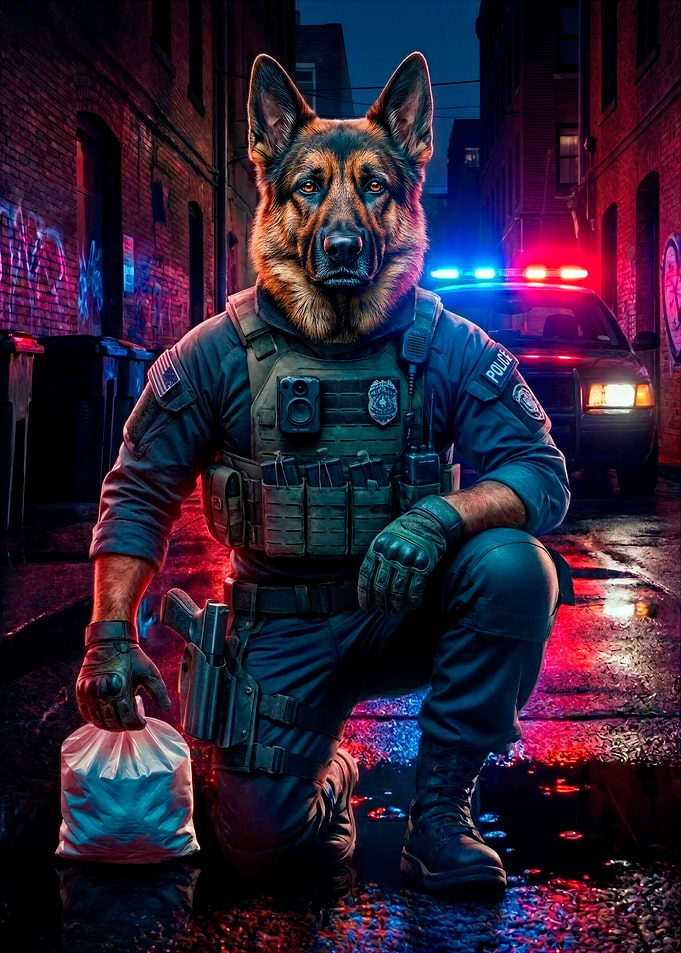 German Shepherd Police Officer in Alley