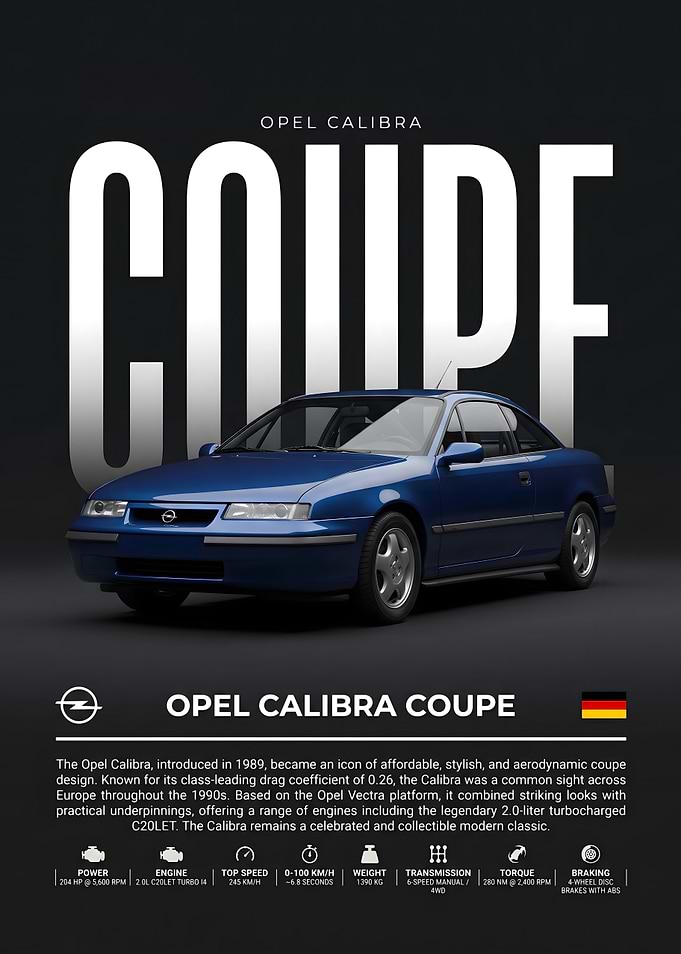 Opel Calibra Coupe Automotive Poster
