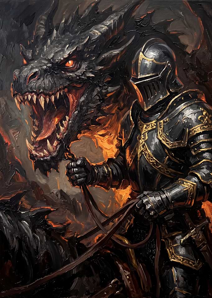 Knight Riding a Ferocious Dragon