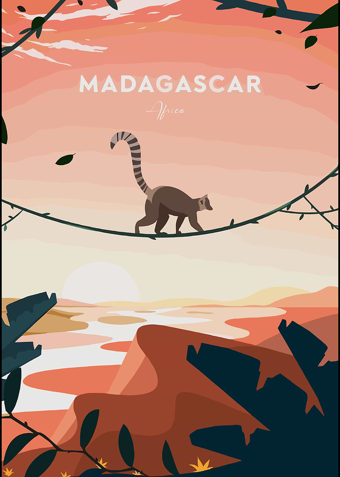 Madagascar Lemur Travel Poster