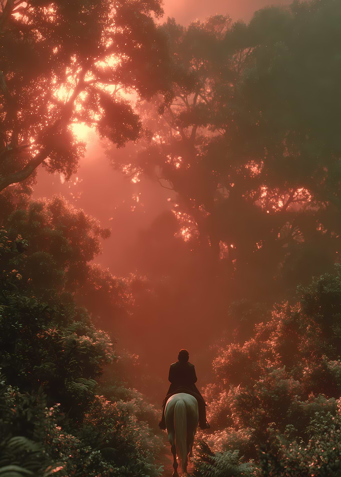 Lone Rider in Red Forest