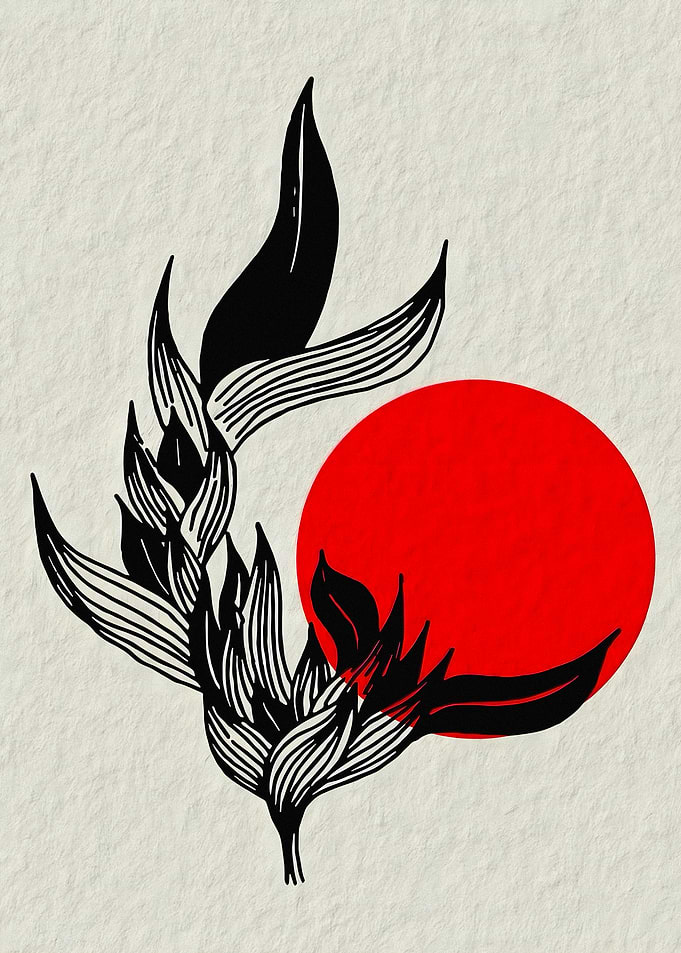 Minimalist Heliconia and Red Sun