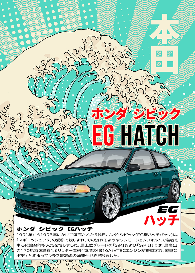 Honda Civic EG Hatch Japanese Poster