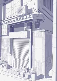 Quiet Japanese Street Corner Illustration