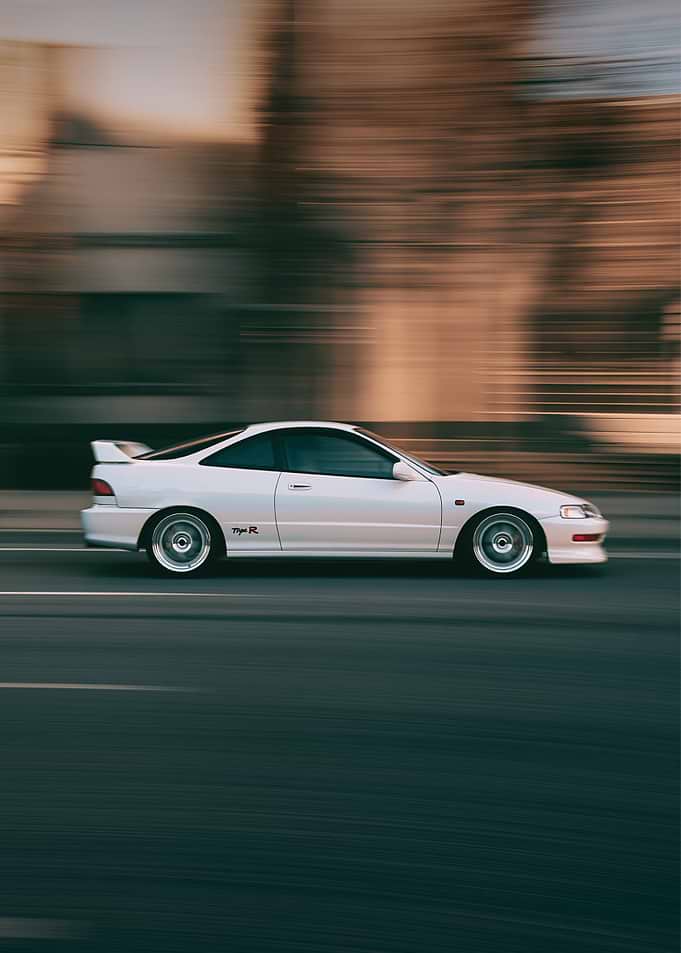 White Honda Integra Type R Driving