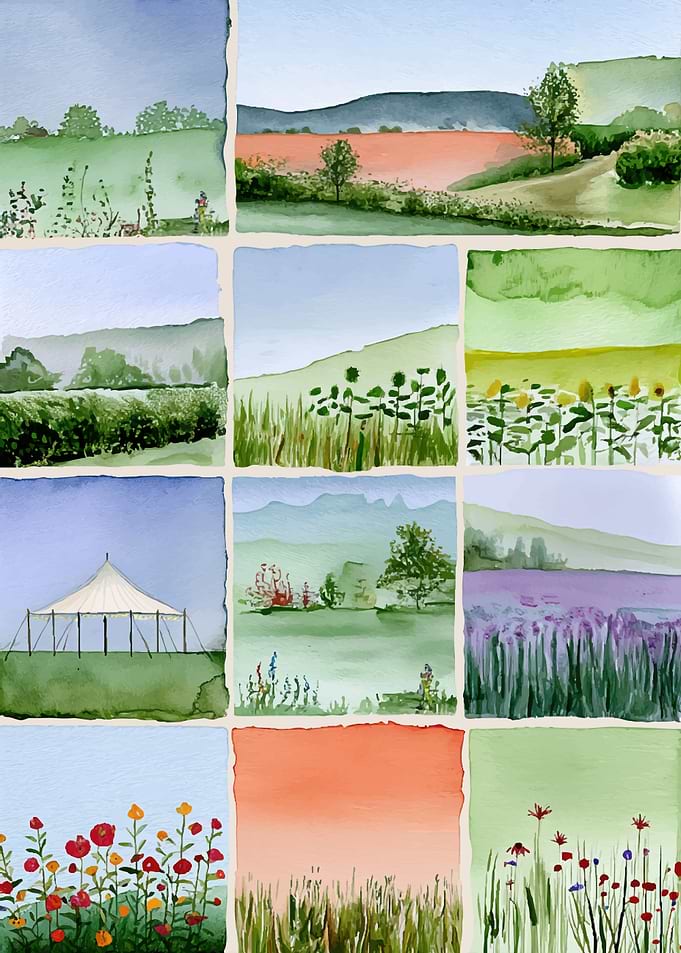Watercolor Landscape Collage of Nature Scenes