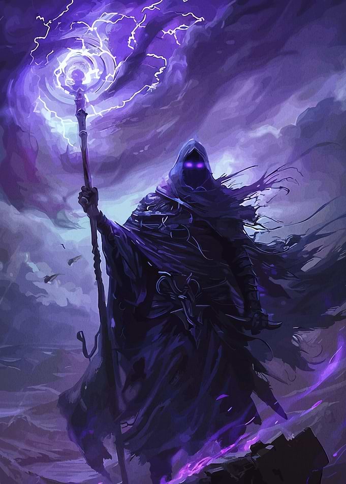 Dark Sorcerer with Purple Lightning Staff