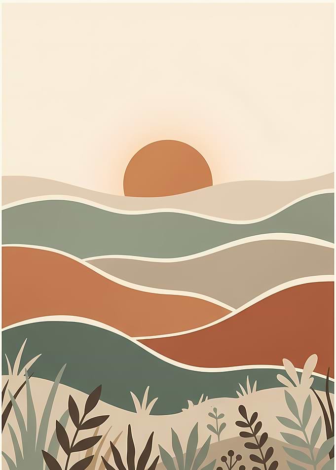 Boho Abstract Landscape with Sun