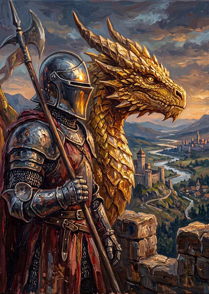 Knight and Golden Dragon Guardian