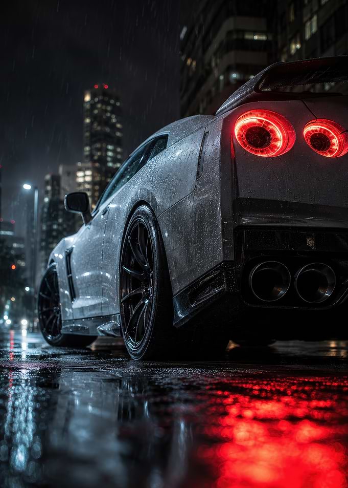 Nissan GT-R in Rainy City Night