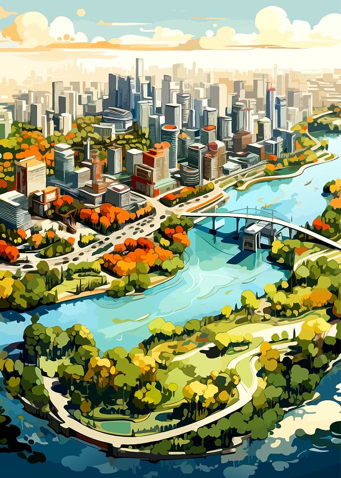 Aerial View of City and River