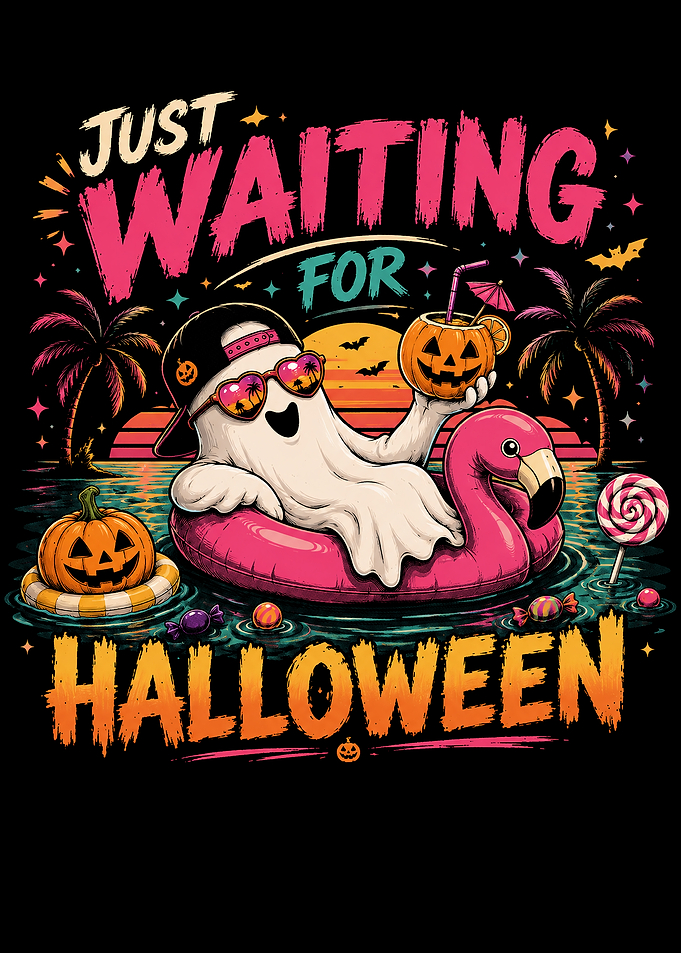 Summer ween Ghost Relaxing on Flamingo Pool Float
