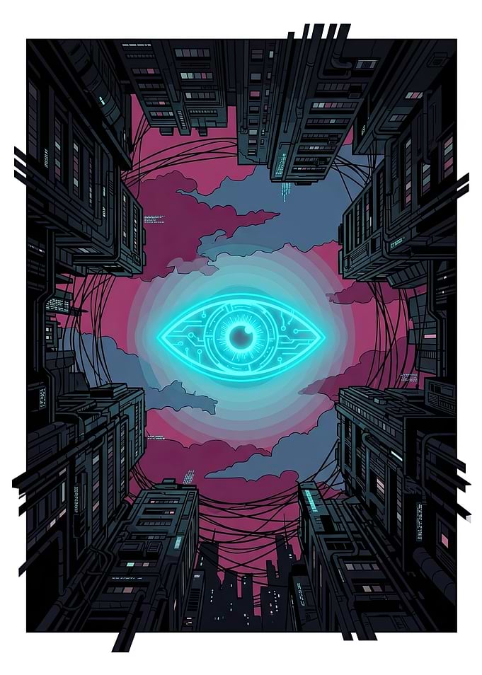 Cyberpunk Neon Eye Over Cityscape