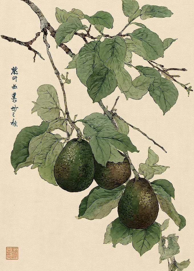 Traditional Japanese Style Avocado Illustration