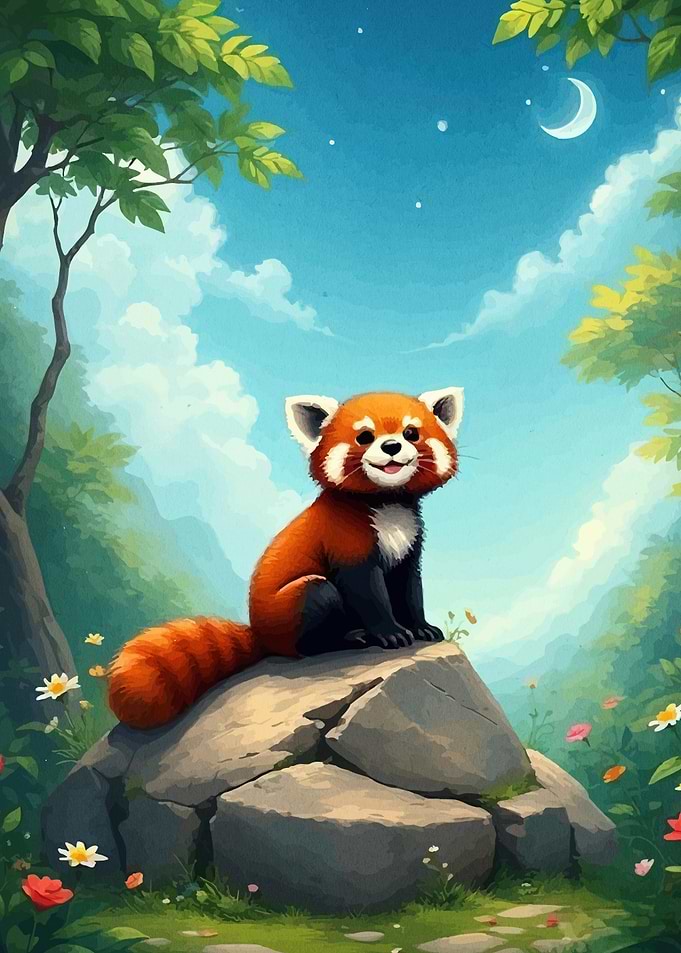 Cute Red Panda on a Rock