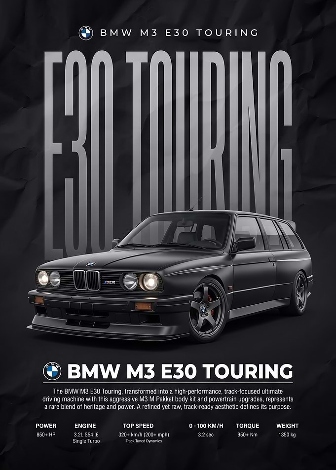 balck sleek M3 E30 Touring race car Poster