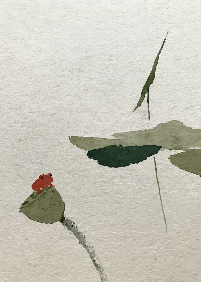 Minimalist Watercolor Frog on Lotus Pod