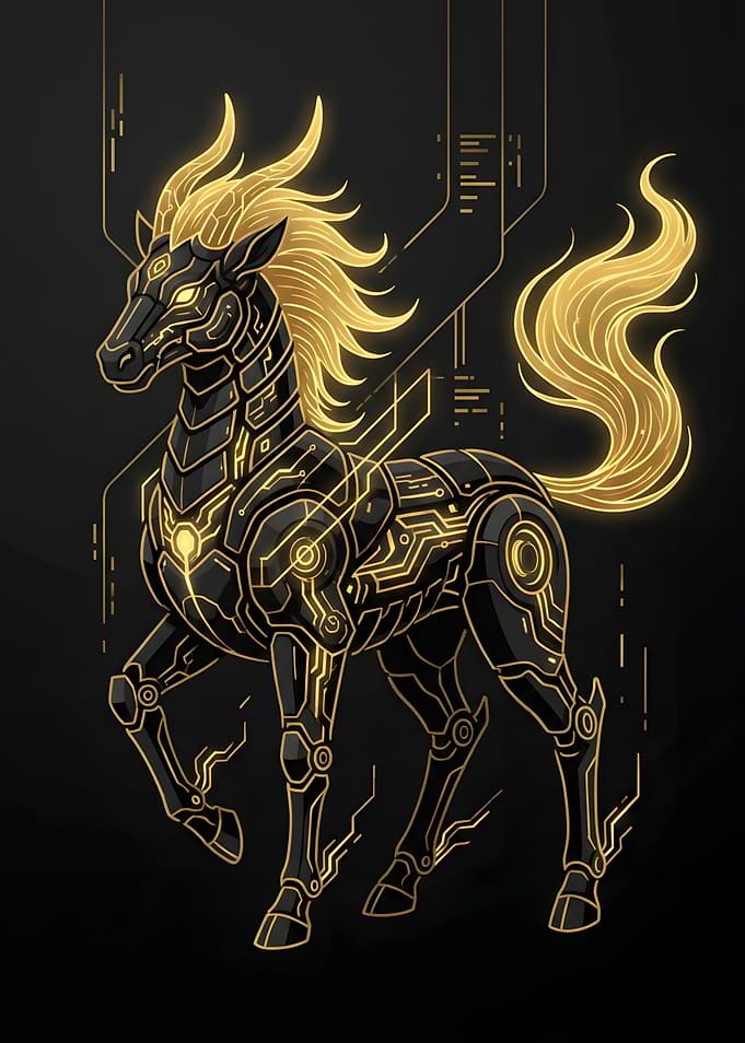 Cybernetic Golden Mechanical Horse