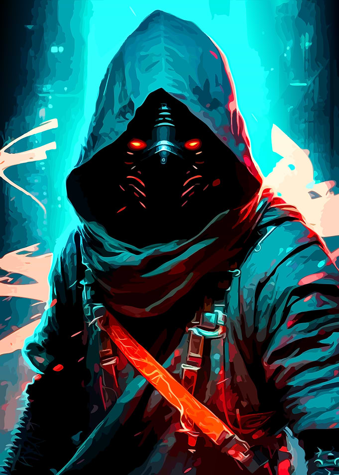 Cyberpunk Hooded Assassin with Glowing Eyes