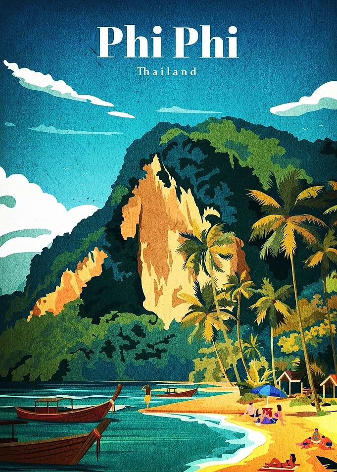 Phi Phi Islands Thailand Travel Poster