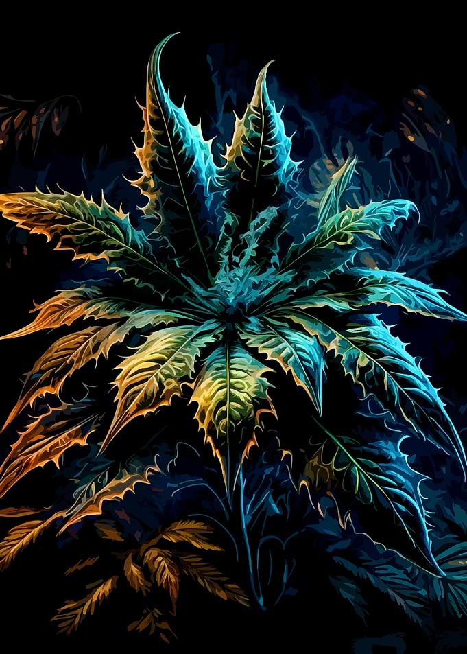 Neon Glowing Cannabis Leaf Art