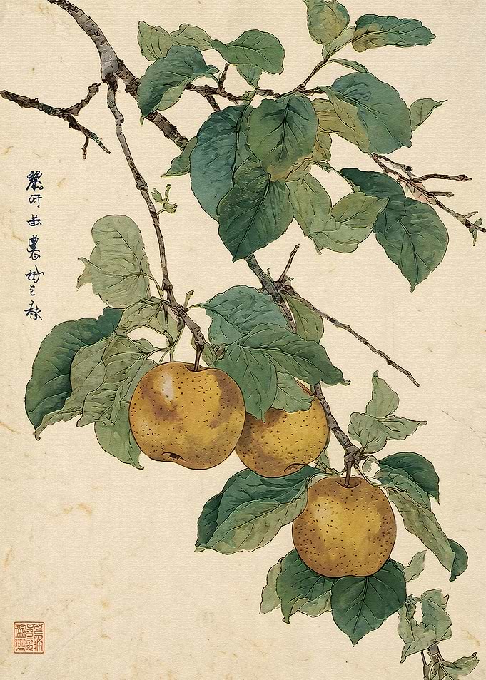 Traditional Japanese Pear Branch Painting