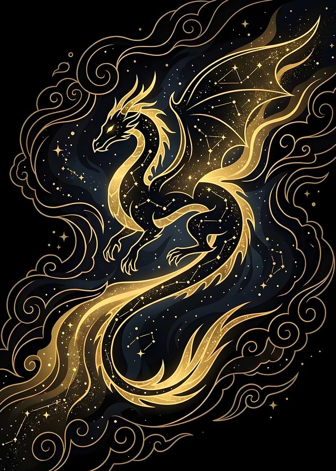 Celestial Golden Dragon Constellation Art