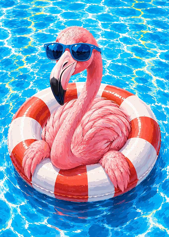 Pink Flamingo Pool Float Wall Art | Summer Tropical Digital Poster
