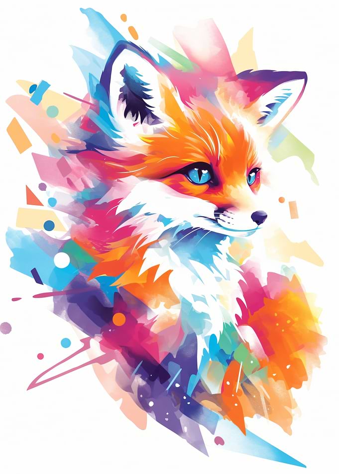 Colorful Watercolor Fox Portrait