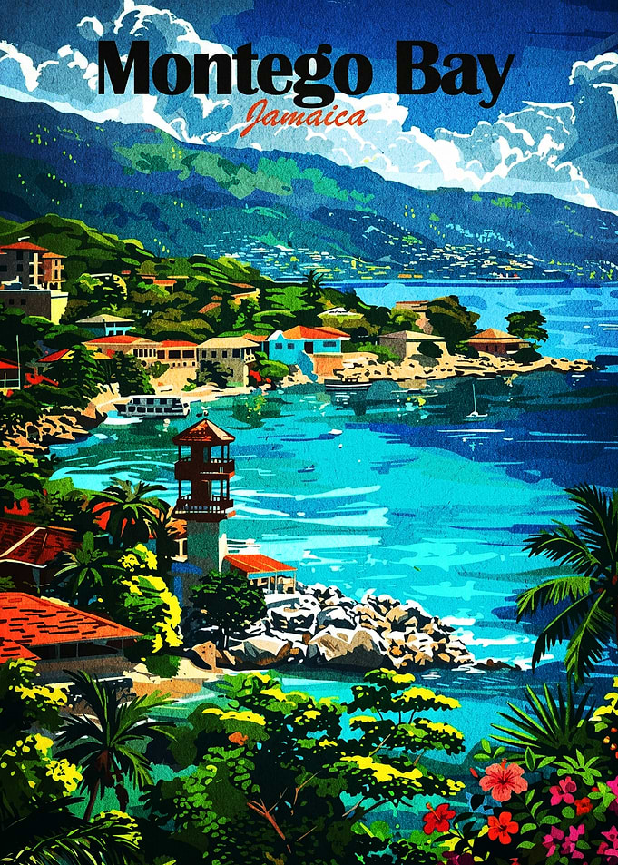 Vintage Montego Bay Jamaica Travel Poster