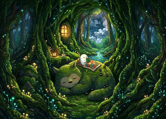 Cozy Forest Creature Reading Time