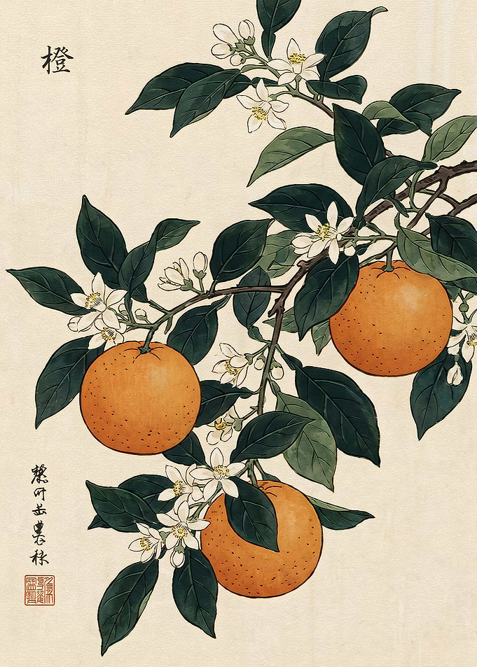 Traditional Japanese Orange Blossom Botanical Art