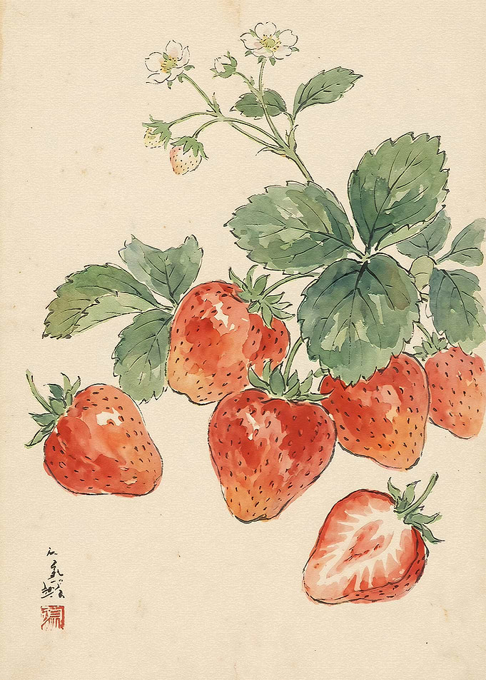Watercolor Painting of Fresh Strawberries