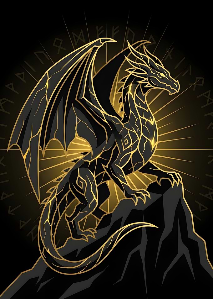 Golden Obsidian Dragon Illustration