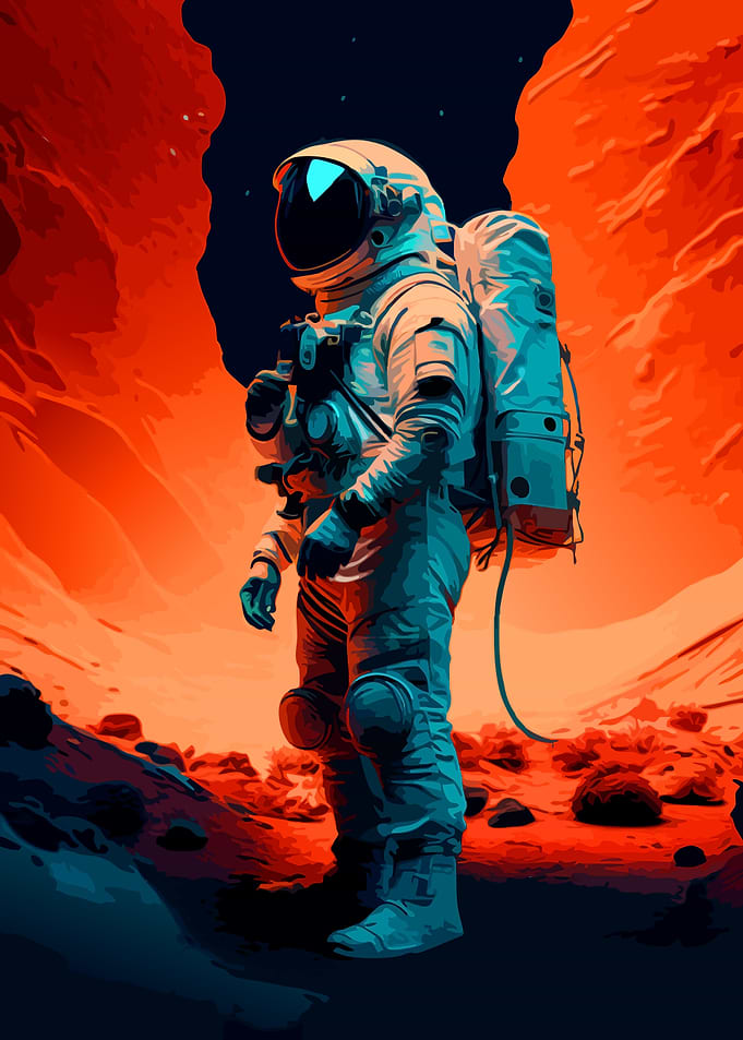 Astronaut Exploring a Martian Landscape
