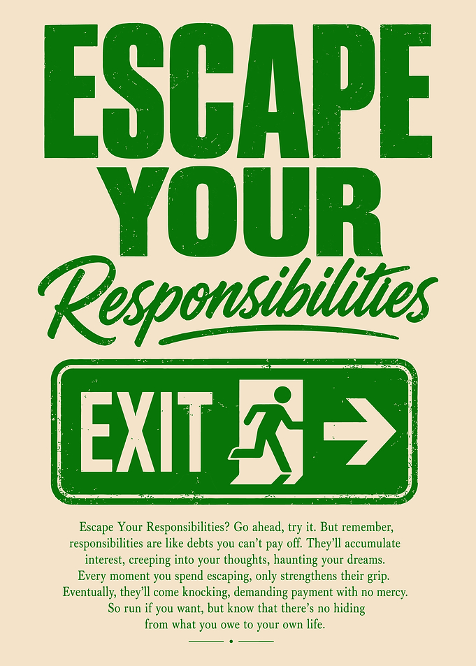Escape Your Responsibilities Motivational Poster Vintage Funny Typography Wall Art