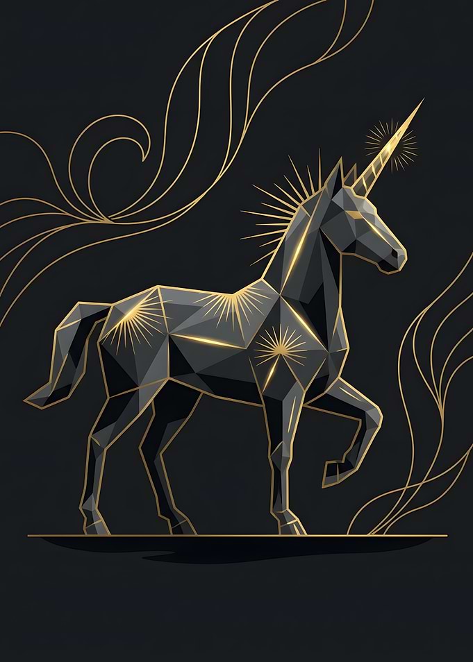 Geometric Gold and Black Unicorn