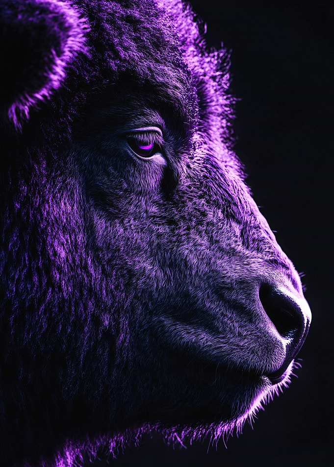 Neon Purple Bison Portrait
