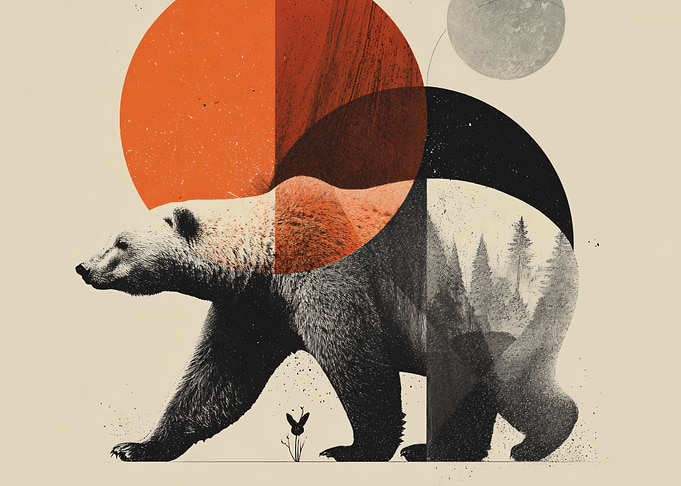 Abstract Bear and Forest Silhouette Art