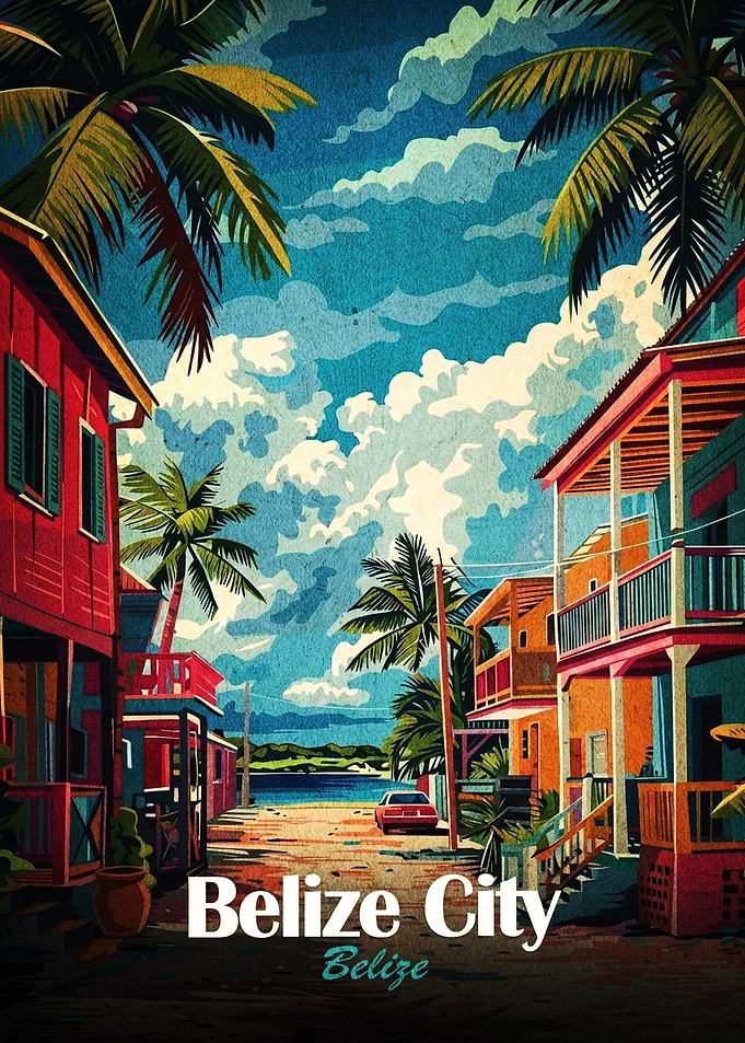 Vintage Belize City Travel Poster