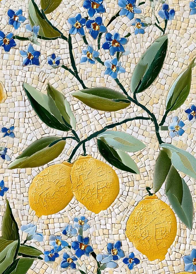 Lemon and Forget-Me-Not Mosaic Art